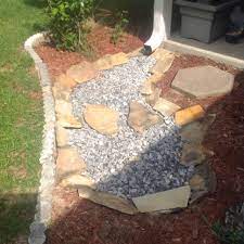 Downspout Drainage Problem Fixed Yard Drainage Backyard Drainage Landscaping With Rocks