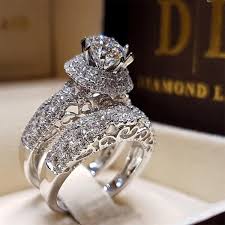 Classic 2 PCS/SET Cute White Round Ring Set For Women Engagement Ring Bridal Wedding Jewelry Art-WR004 | Daraz.pk