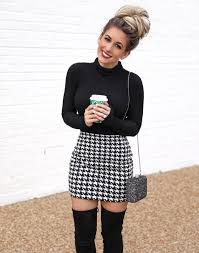 Black And White Houndstooth Skirt Outfit Express Houndstooth Mini Skirt Christmas Thanksgiving Outfit Idea Black Turtleneck Stuart Weitzman Ov Cute Thanksgiving Outfits Mini Skirts Thanksgiving Outfit