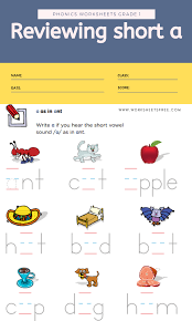 Make free writing worksheet for practice using phonics: Reviewing Short A Phonics Worksheets Grade 1 Worksheets Free