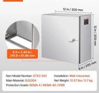 Caja de acero inoxidable VEVOR NEMA, 12 x 12 x 8', NEMA 4X, caja eléctrica  de acero, IP66, resistente al agua y al polvo, caja de conexiones ...