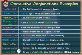 Correlative Conjunctions Useful Correlative Conjunctions List And Examples Esl Teacher Correlative Conjunctions Conjunctions Linking Words