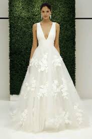 Deep V Neck Wedding Dress With Floral Details Wedding Dresses Best Wedding Dresses Bridal Gowns