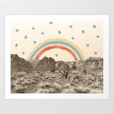 Canyon Desert Rainbow Sierra Nevada Cactus Mountain Range Whimsical Painted Happy Stars Art Print By Palmtreeprints Soci Art Prints Star Art Star Wall Art
