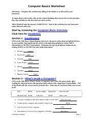 Basic computer hardware quiz questions and answer. Computerbasicsworksheet Computer Basics Worksheet Directions Complete This Worksheet By Filling In The Blanks Or As Directed By Your Instructor To Course Hero