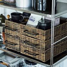 ハンドル付き手編みフラットバスケット ユーズドブラウン の会 フェリシモ 目隠し 生活 キッチンシェルフ