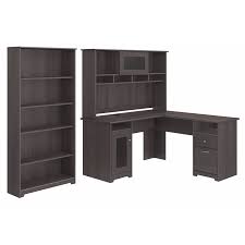 29.5 x 11.6 x 72. Cabot L Shaped Desk With Hutch And Bookcase In Heather Gray Engineered Wood Walmart Com Walmart Com