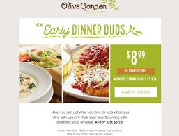 The specials, called lunch favorites include a variety of smaller portioned meals. Olivegarden Specials