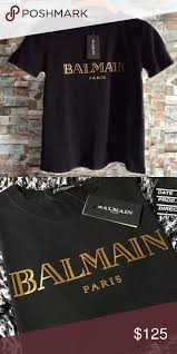 Balmain Black And Gold T Shirt Balmain Tee Shirt Authentic Balmain Tee Shirt With Gold Leaf Printed Logo Design Detail On Black Soft Tee Nwt Brand New Clothes Design Fashion Design Fashion