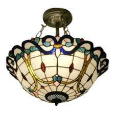 Vintage flush mount ceiling light tiffany style stained. Baroque Semi Flush Mount Lamp Tiffany Style With 16 Wide White Glass Lampshade 3 Light Takeluckhome Com