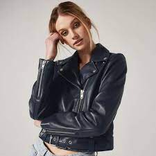Leather Biker Jacket In Blue In 2020 Black Leather Biker Jacket Womens Leather Biker Jacket Leather Jacket Girl