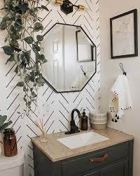 How To Decorate With Removable Wallpaper Modern Delicate Herringbone Design Small Bathroom Decor Home Decor Bathroom Interior
