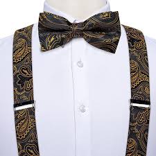 Buy Suspender For Men Black Gold Silk Bowtie Set Cufflinks Elastic Wedding Suspender 6 Clips Bow Tie For Christmas Party At Affordable Prices Free Shipping Real Reviews With Photos Joom