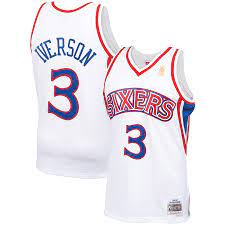 $9.99 unsigned philadelphia 76ers allen iverson fanatics authentic one handed fastbreak. Men S Mitchell Ness Allen Iverson White Philadelphia 76ers 1996 97 Hardwood Classics Swingman Jersey