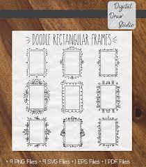 Rectangular Frame Clip Art Hand Drawn Border Decorative Princess Outline Drawing Doodle Floral Wreath Bundle Png Eps Pdf Svg Dxf Doodle Frames Frame Clipart How To Draw Hands