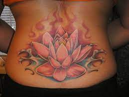 Great Lovely Red Lotus Flower Tattoo On Lower Back Lotus Tattoos Back Tattoo Women Spine Back Tattoos Spine Back Tattoos