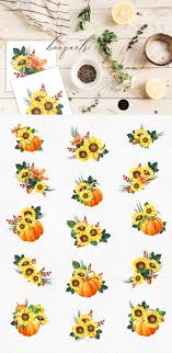 Sunflowers, burnt orange gerbera daisies, dark blue salvia, golden yellow poppies, and other wildflowers, tied up in this brightly colored. Bohemian Sunflower Watercolor Set In Illustrations On Yellow Images Creative Store