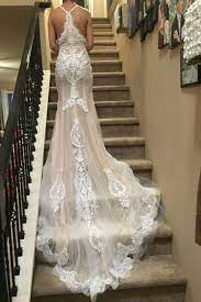Lace Champagne Wedding Dress Mermaid Wedding Dress Racer Back Wedding Gown Boho Dres Champagne Wedding Dress Lace Wedding Dress Champagne Wedding Dresses