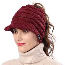 C.C Messy Bun Ponytail Visor Brim Beanie Hat (MB-131) (Black) at Amazon  Women's Clothing store