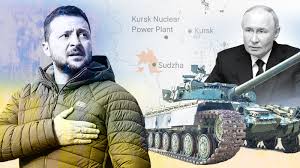 a man with his hand on his chest next to a tank and a map that says kursk  nuclear power plant