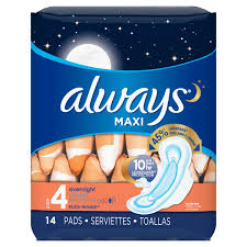 Always Maxi Size 4 Overnight Pads With Wings Always