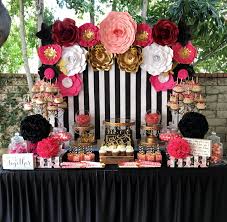 18th Birthday Black And Gold 50th Birthday Party Decorations Kate Spade Pink And Black Dessert Table Paper Flower Backdrop And Styling By Petals N More Gold Birthday Decorations 18th Birthday Party Kate Spade Theme