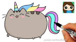 This cute tabby cartoon cat is so happy as a unicorn now. How To Draw Pusheen Unicorn Easy How To Draw Pusheen Unicorn Drawing Cute Drawings