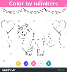 Number Coloring Page Cute Cartoon Unicorn With Balloons Valentines Day Educational Game For Preschool Kids Vect Cartoon Unicorn Coloring Pages Cute Cartoon
