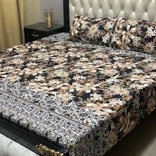 Luxurious Black Gold Floral Double Bed Sheet Set