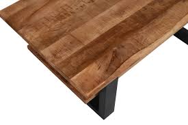 Couchtisch Baumkante massiv Mangoholz honigfarben 115×65 cm schwarz PATRICK