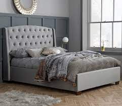 Winged beds view latest variation to the classic or butterfly wing back beds or winged beds we offer. Balmoral Grey Velvet Fabric Winged Bed