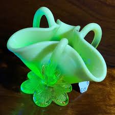 Uranium, fluorescent and vaseline glass. Vaseline Uranium Glass Basket 1880 Moorabool Antiques Galleries