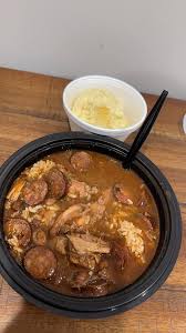 Lazy K Meat Co. Chicken and Sausage gumbo solid 8.5/10, seasoned well, good  portion of meat, potato salad pretty good! That deer burrito (not pictured  because I inhaled it) 10/10!