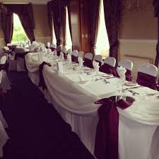 White And Burgundy Taffeta Top Table Swag Table Swag Table Decorations Table
