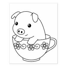 Cute Piglet Pig In A Teacup Coloring Page Rubber Stamp Zazzle Com Disney Coloring Pages Printables Cute Coloring Pages Kids Colouring Printables
