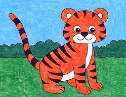 Start with a sideways oval for the body. How To Draw An Easy Tiger Art Projects For Kids