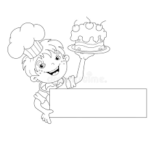Face expressions, eyes, brows, mouth and hands easy to edit. Coloring Page Outline Of Cartoon Boy Chef With Cake Menu Stock Vector Illustration Of Contour Girl 71826087