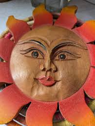 Vintage Hand Carved Wooden Sun Celestial Wall Hanging