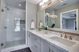 Double Vanity In White Bath Is Built Of Semi Custom Shaker Cabinets Topped With White Ma Custom Bathroom Vanity Custom Bathroom Vanity Cabinets Custom Bathroom