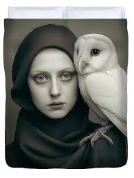 Portrait of Woman with White Owl Beach Towel by Yo Pedro