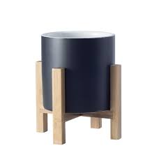 Wooden plant stand with plant in a lovely grey colour with metallic ceramic pot. Ekirlin 4 4 Inch Plant Pot With Drainage Ceramic Flower Pot With Wood Stand For Indoor Succulent Plant Black Buy Online In Aruba At Aruba Desertcart Com Productid 142332192