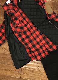 Black And Red Checkered Shirt Outfit Beautiful Red Black Buffalo Plaid Check Flannel Shirt With Patch Elbow Quilted Vest Leggings Outfit Outfits With Leggings Plaid Shirt Outfits Plaid Outfits