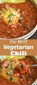 This Vegetarian Chili Might Be Meatless But It Is Just As Hearty Flavorful And Comforting Chili Is Loaded Vegetarian Chili Recipe Vegetarian Recipes Recipes