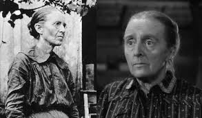 Margaret Wycherly** (right) juxtaposed with the real Mother York, whom she  portrayed in ***Sergeant York*** (1941). Wycherly was nominated for the  Academy Award for Best Supporting Actress but lost to Mary Astor