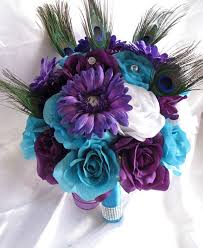 Save up to 30% + free s&h. Wedding Bouquet Bridal Silk Flowers 17 Piece Package Turquoise Etsy In 2021 Wedding Bridal Bouquets Peacock Wedding Bouquet Wedding Bouquets