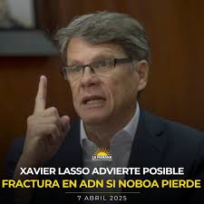 🟡🔵🔴Xavier Lasso: “Si Noboa pierde, podría haber una estampida en ADN”.  El asambleísta electo Xavier Lasso, cercano al correísmo aunque sin  militancia formal, advierte posibles fracturas en el oficialismo si el  presidente