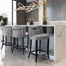 Candelabra Home Hart Velvet Bar And Counter Stool Grey Modern Bar Stools Kitchen Comfortable Bar Stools Bar Stools Kitchen Island