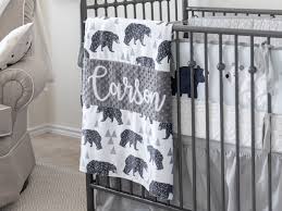 Bear Minky Blanket With Name Personalized Baby Blanket Boy Black White Gray Custom Crib Bedding Woodland Rustic Crib Bedding Boy Rustic Baby Shower Cribs