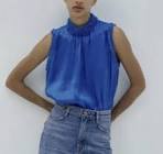 HIGH COLLAR SATIN EFFECT BLOUSE PETROL BLUE - 3564/179 Zara