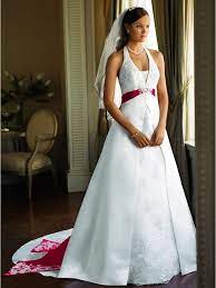 Plus Size Halter Strap Red White Wedding Dresses David S Bridal Wedding Dress Satin Halter Wedding Dress Red Wedding Dresses Davids Bridal Wedding Dresses